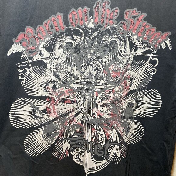 Smet Born On The Street Mens Large T Shirt Black Vintage Y2K Double Sided - Picture 5 of 7